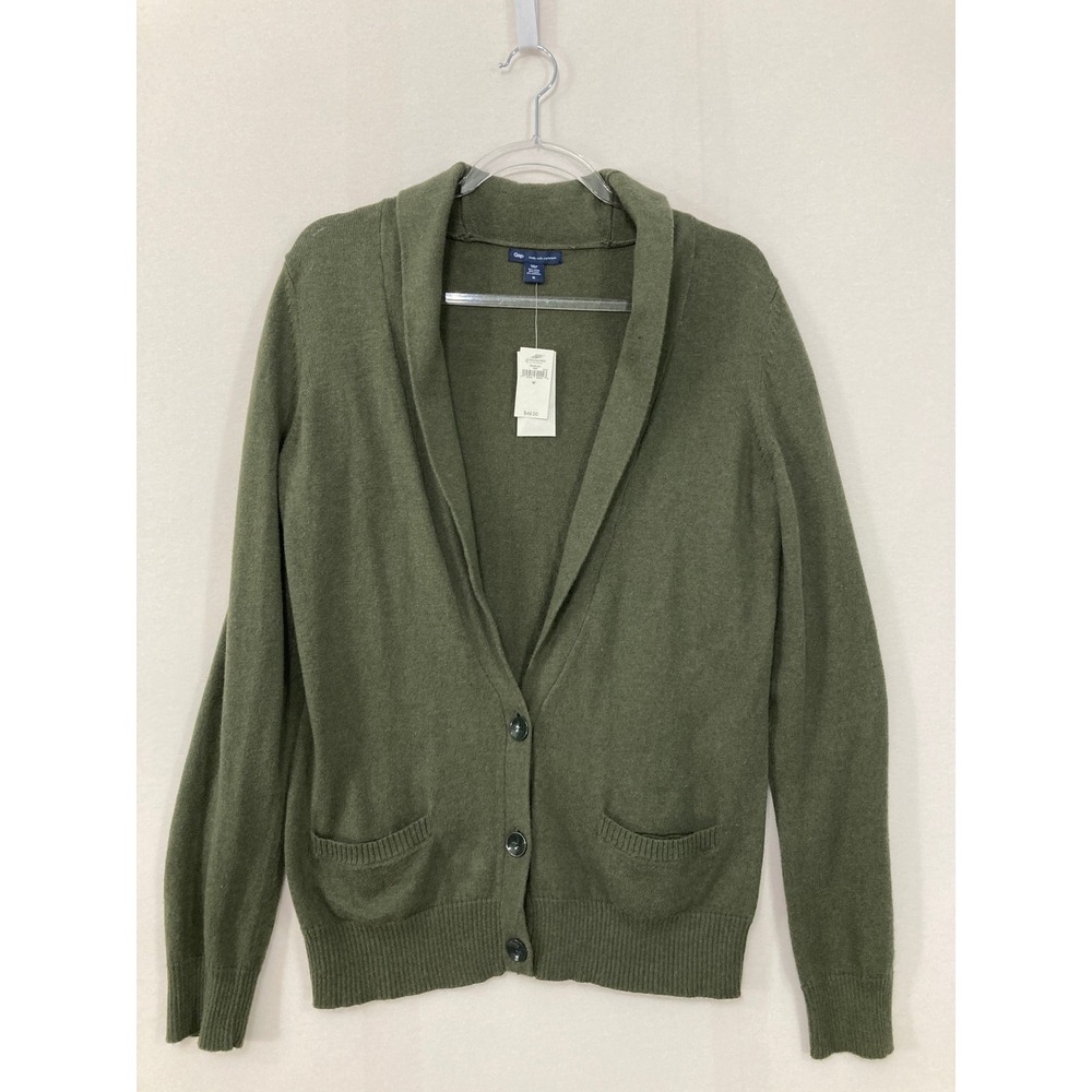 New Gap Cardigan Sweater Medium Green Cashmere Blend Shawl Collar Button‎ Front